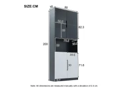 Vitrina 80x30x200 cm con LED - 4 puertas (2 de cristal) - Blanco y Negro