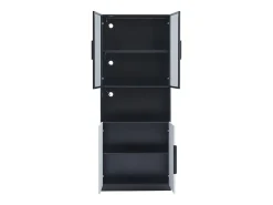 Vitrina 80x30x200 cm con LED - 4 puertas (2 de cristal) - Blanco y Negro