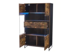 Vitrina 80x40x138cm con 2 puertas acrílicas y 2 cajones, LED incluido, cuerpo en marrón y negro
