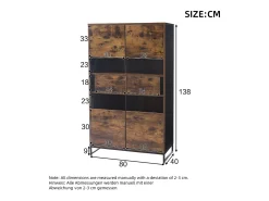 Vitrina 80x40x138cm con 2 puertas acrílicas y 2 cajones, LED incluido, cuerpo en marrón y negro