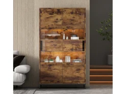 Vitrina 80x40x138cm con 2 puertas acrílicas y 2 cajones, LED incluido, cuerpo en marrón y negro
