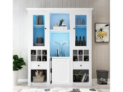 Vitrina/mueble de pared independiente con puertas, cajones, estantes y LED - MDF - blanco
