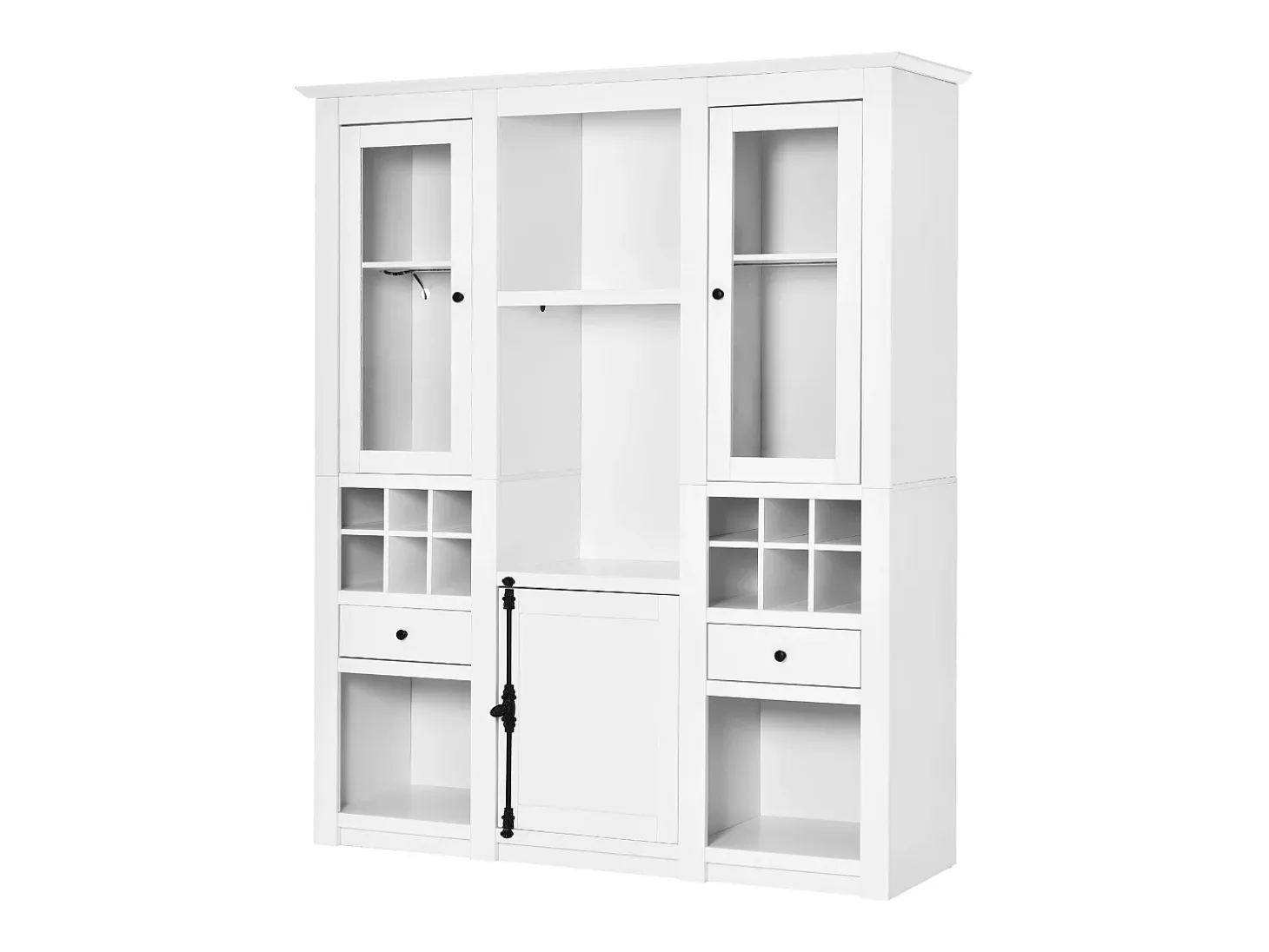 Vitrina/mueble de pared independiente con puertas, cajones, estantes y LED - MDF - blanco