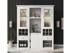 Vitrina/mueble de pared independiente con puertas, cajones, estantes y LED - MDF - blanco
