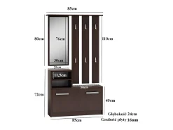 VITTORIA - Mueble recibidor moderno 6 ganchos + espejo + zapatero - 180x85x24 - guardarropa - imitación madera