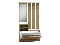 VITTORIA - Mueble recibidor moderno 6 ganchos + espejo + zapatero - 180x85x24 - guardarropa - imitación madera