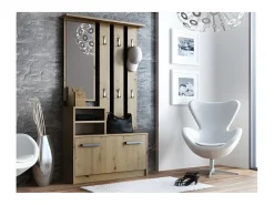 VITTORIA - Mueble recibidor moderno 6 ganchos + espejo + zapatero - 180x85x24 - guardarropa - imitación madera