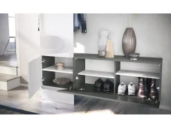 Vladon Mueble recibidor Carlton Set 4, Mueble de entrada compuesto por 1 Perchero, 1 Zapatero, antracita mate/roble natural (156,5 x 193 x 35 cm)