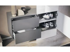 Vladon Mueble recibidor Carlton Set 2, Mueble de entrada compuesto por 1 Perchero, 1 Armario de cajones, antracita mate/negro de alto brillo (105 x 193 x 35 cm)