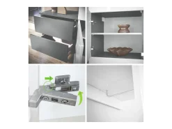 Vladon Mueble recibidor Carlton Set 2, Mueble de entrada compuesto por 1 Perchero, 1 Armario de cajones, antracita mate/negro de alto brillo (105 x 193 x 35 cm)