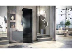Vladon Mueble recibidor Carlton Set 2, Mueble de entrada compuesto por 1 Perchero, 1 Armario de cajones, antracita mate/negro de alto brillo (105 x 193 x 35 cm)