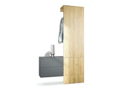 Vladon Mueble recibidor Carlton Set 2, Mueble de entrada compuesto por 1 Perchero, 1 Armario de cajones, antracita mate/roble natural (105 x 193 x 35 cm)