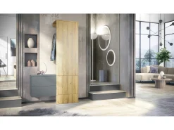 Vladon Mueble recibidor Carlton Set 2, Mueble de entrada compuesto por 1 Perchero, 1 Armario de cajones, antracita mate/roble natural (105 x 193 x 35 cm)