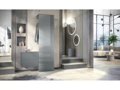 Vladon Mueble recibidor Carlton Set 2, Mueble de entrada compuesto por 1 Perchero, 1 Armario de cajones, antracita mate/gris de alto brillo (105 x 193 x 35 cm)