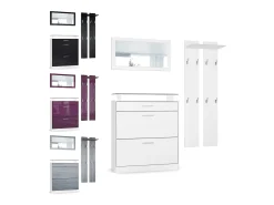 Vladon Mueble recibidor Loret mini, Mueble de entrada compuesto por 1 Zapatero, 1 Espejo de pared y 2 Percheros, Blanco mate/Gris de alto brillo