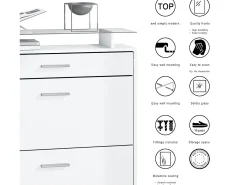 Vladon Mueble recibidor Loret mini, Mueble de entrada compuesto por 1 Zapatero, 1 Espejo de pared y 2 Percheros, Blanco mate/Blanco mate