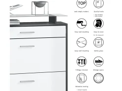 Vladon Mueble recibidor Loret mini, Mueble de entrada compuesto por 1 Zapatero, 1 Espejo de pared y 2 Percheros, Negro mate/Blanco mate