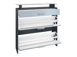 Vladon Mueble recibidor Malea, Mueble de entrada compuesto por 1 Zapatero colgante, 1 Espejo de pared y 2 Percheros, Antracita mate/Crema de alto brillo