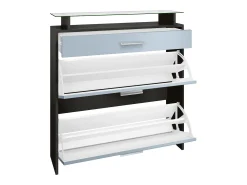 Vladon Mueble recibidor Malea, Mueble de entrada compuesto por 1 Zapatero colgante, 1 Espejo de pared y 2 Percheros, Negro mate/Blanco de alto brillo