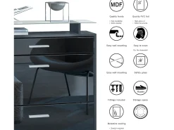Vladon Mueble recibidor Malea, Mueble de entrada compuesto por 1 Zapatero colgante, 1 Espejo de pared y 2 Percheros, Negro mate/Crema de alto brillo