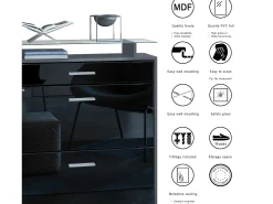 Vladon Mueble recibidor Malea, Mueble de entrada compuesto por 1 Zapatero colgante, 1 Espejo de pared y 2 Percheros, Antracita mate/Gris arena de alto brillo