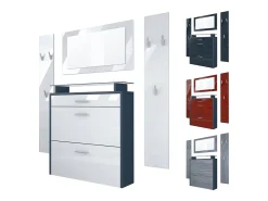 Vladon Mueble recibidor Malea, Mueble de entrada compuesto por 1 Zapatero colgante, 1 Espejo de pared y 2 Percheros, Antracita mate/Burdeos de alto brillo