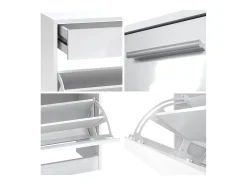Vladon Mueble recibidor Malea, Mueble de entrada compuesto por 1 Zapatero colgante, 1 Espejo de pared y 2 Percheros, Blanco mate/Crema de alto brillo