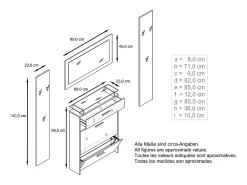 Vladon Mueble recibidor Malea, Mueble de entrada compuesto por 1 Zapatero colgante, 1 Espejo de pared y 2 Percheros, Negro mate/Gris arena de alto brillo
