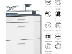 Vladon Mueble recibidor Malea, Mueble de entrada compuesto por 1 Zapatero colgante, 1 Espejo de pared y 2 Percheros, Antracita mate/Negro mate