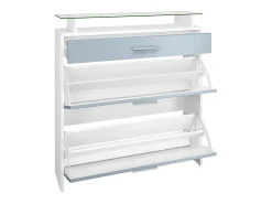 Vladon Mueble recibidor Malea, Mueble de entrada compuesto por 1 Zapatero colgante, 1 Espejo de pared y 2 Percheros, Blanco mate/Zarzamora de alto brillo