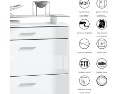 Vladon Mueble recibidor Malea, Mueble de entrada compuesto por 1 Zapatero colgante, 1 Espejo de pared y 2 Percheros, Blanco mate/Gris arena de alto brillo