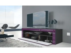 Vladon Mueble TV Valencia, Cómoda TV con 1 Compartimento abierto y 2 Puertas abatibles, Negro mate/burdeos de alto brillo/burdeos de alto brillo (155 x 46 x 40 cm)