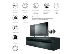 Vladon Mueble TV Valencia, Cómoda TV con 1 Compartimento abierto y 2 Puertas abatibles, Negro mate/burdeos de alto brillo/burdeos de alto brillo (155 x 46 x 40 cm)