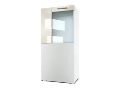 Vladon Vitrina de cine, blanco mate/crema de alto brillo - Vitrina de cristal moderna - (AxAxP): 50,5 x 111 x 32,5 cm