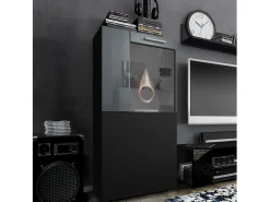 Vladon Vitrina de cine, negro mate/gris de alto brillo - Vitrina de cristal moderna - (AxAxP): 50,5 x 111 x 32,5 cm