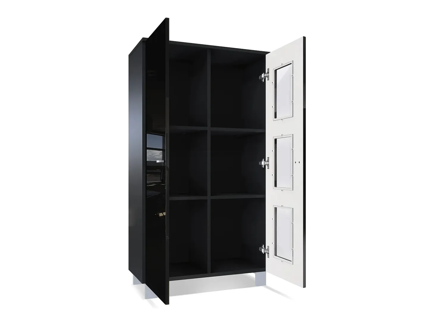 Vladon Vitrina Denjo, Cristalera con 2 Puertas y 3 Estantes de cristal, Negro mate/Negro de alto brillo/Hormigón oxidado (71 x 129 x 35 cm)
