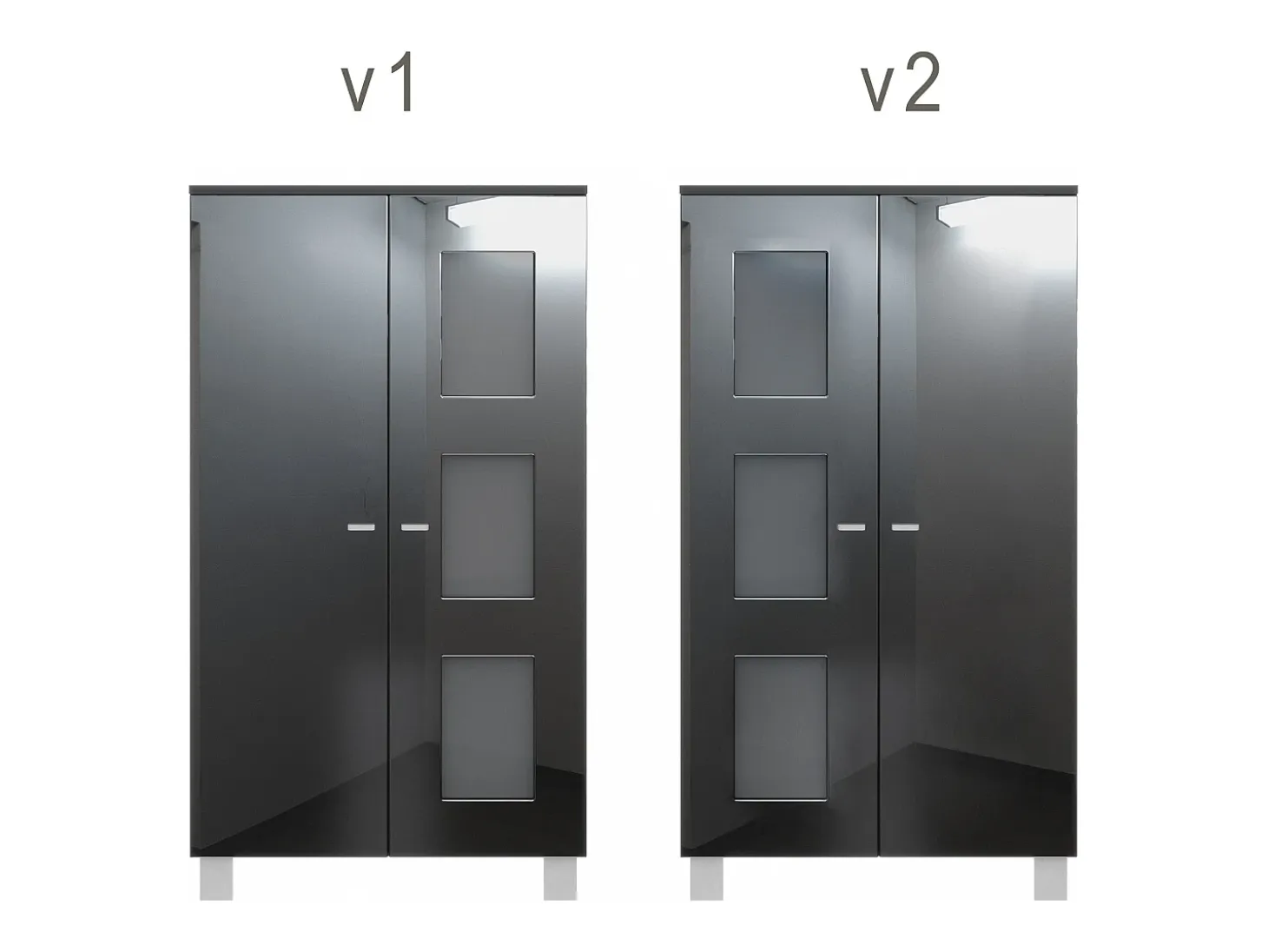 Vladon Vitrina Denjo, Cristalera con 2 Puertas y 3 Estantes de cristal, Negro mate/Negro de alto brillo/Hormigón oxidado (71 x 129 x 35 cm)