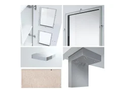 Vladon Vitrina Denjo, Cristalera con 2 Puertas y 3 Estantes de cristal, Blanco mate/Blanco de alto brillo/Gris arena de alto brillo (71 x 129 x 35 cm)