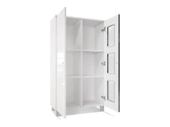 Vladon Vitrina Denjo, Cristalera con 2 Puertas y 3 Estantes de cristal, Blanco mate/Blanco de alto brillo/Gris arena de alto brillo (71 x 129 x 35 cm)