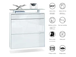 Vladon Zapatero Annie para 16 pares de zapatos con 2 Puertas abatibles y Estante de cristal, Blanco mate/Blanco de alto brillo (89 x 96 x 23 cm)