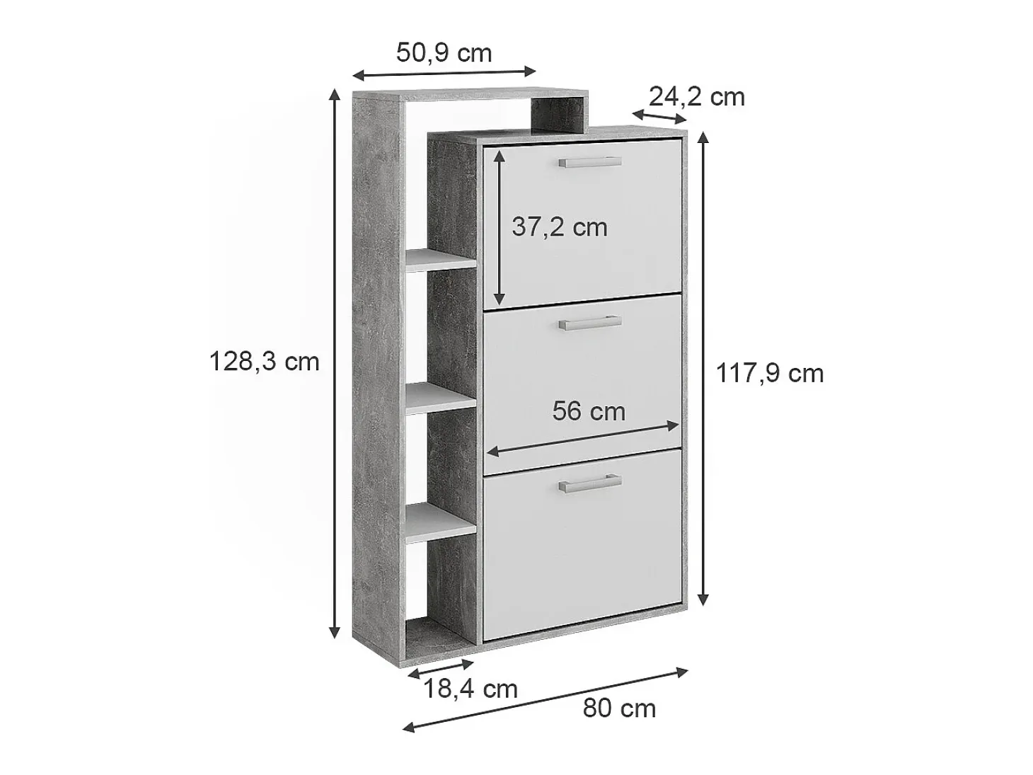 Volquete zapatero blanco/hormigón 80x24.2x128.3 orlando