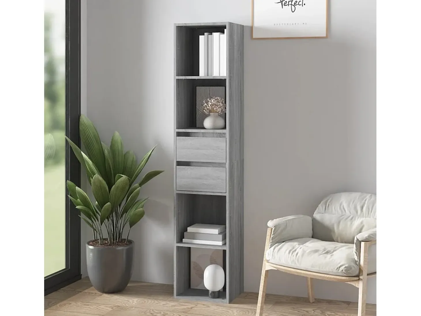 Växjö Estantería de madera de ingeniería gris Sonoma 36x30x171 cm