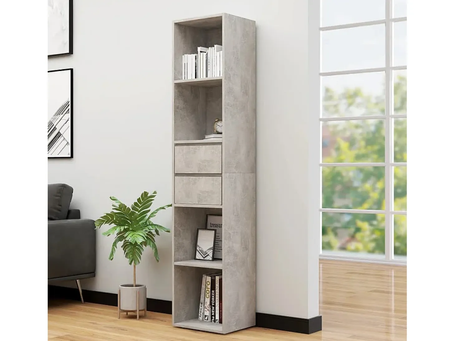 Växjö Estantería madera contrachapada gris hormigón 36x30x171 cm