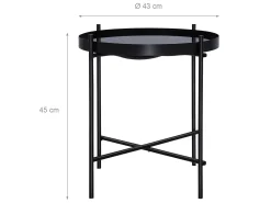 WOMO-DESIGN Mesa auxiliar lateral Houston Ø43x45cm mesita de centro redonda de cristal y metal color negro para salón sofá, estilo ligero y aireado