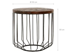 WOMO-DESIGN Mesa auxiliar de centro Ø 50x50 cm mesita lateral de café y té hecha a mano redonda de madera con marco de metal para salón estilo cesta
