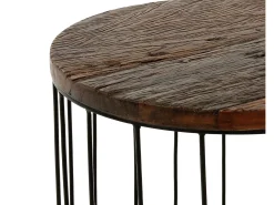 WOMO-DESIGN Mesa auxiliar de centro Ø 50x50 cm mesita lateral de café y té hecha a mano redonda de madera con marco de metal para salón estilo cesta