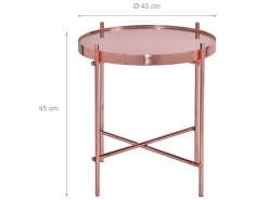 WOMO-DESIGN Mesa auxiliar lateral Houston Ø43x45cm mesita de centro redonda de cristal y metal color cobre para salón sofá, estilo ligero y aireado