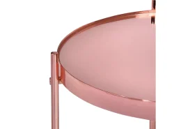 WOMO-DESIGN Mesa auxiliar lateral Houston Ø43x45cm mesita de centro redonda de cristal y metal color cobre para salón sofá, estilo ligero y aireado