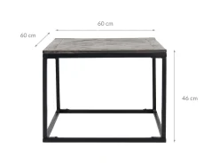 WOMO-DESIGN Mesa auxiliar de centro 60x60cm mesita de café cuadrada madera de mango con marco de metal patrón de espiga hecha a mano para salón