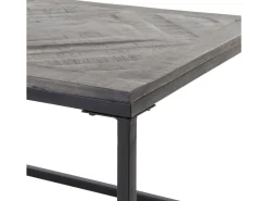 WOMO-DESIGN Mesa auxiliar de centro 60x60cm mesita de café cuadrada madera de mango con marco de metal patrón de espiga hecha a mano para salón